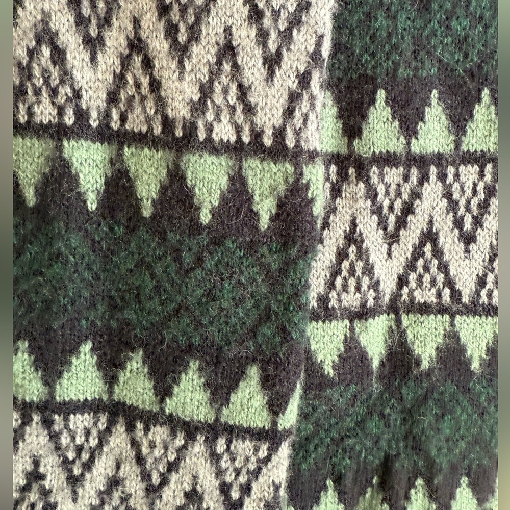 Andes Gifts Alpaca Blend Scarf Long Double Thickness Green Gray Black Fringe OS